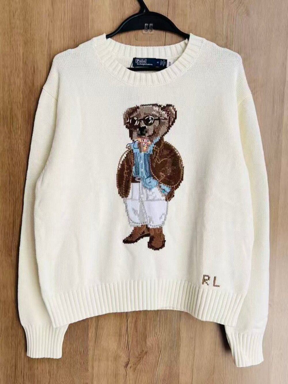 Ralph Lauren Cream Polo Bear Cowboy Knit Sweater